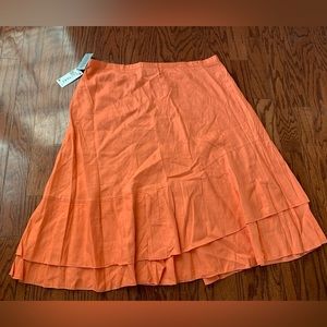 Buttons Orange Flare Skirt